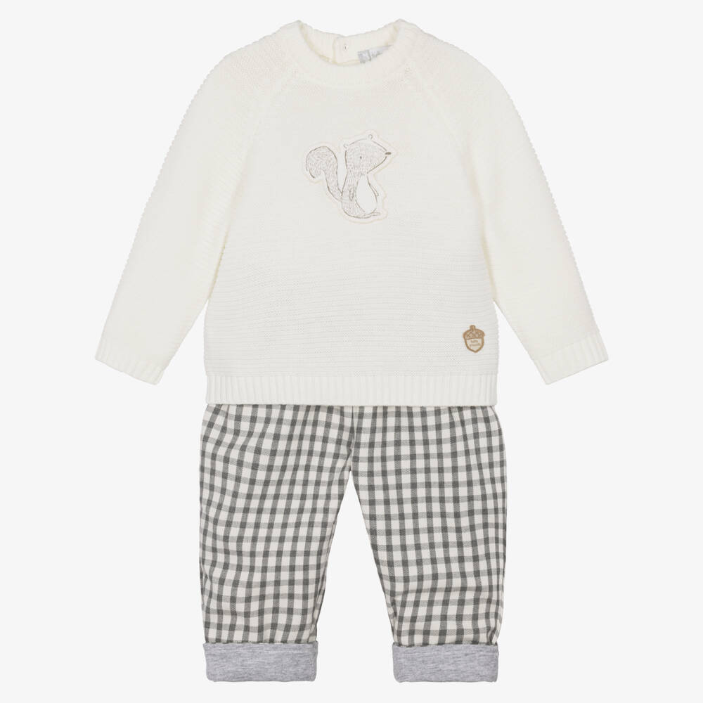 Tutto Piccolo-Boys Ivory & Grey Check Trouser Set | Childrensalon