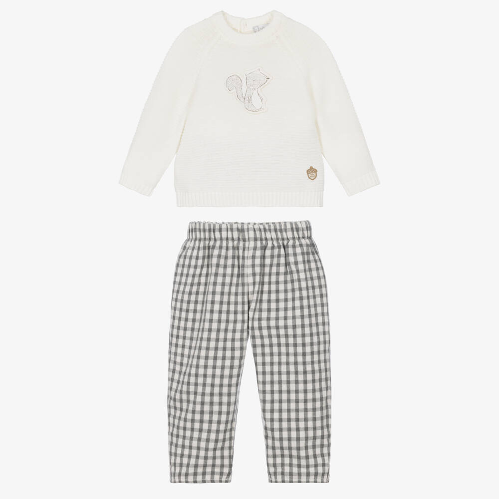 Tutto Piccolo-Boys Ivory & Grey Check Trouser Set | Childrensalon