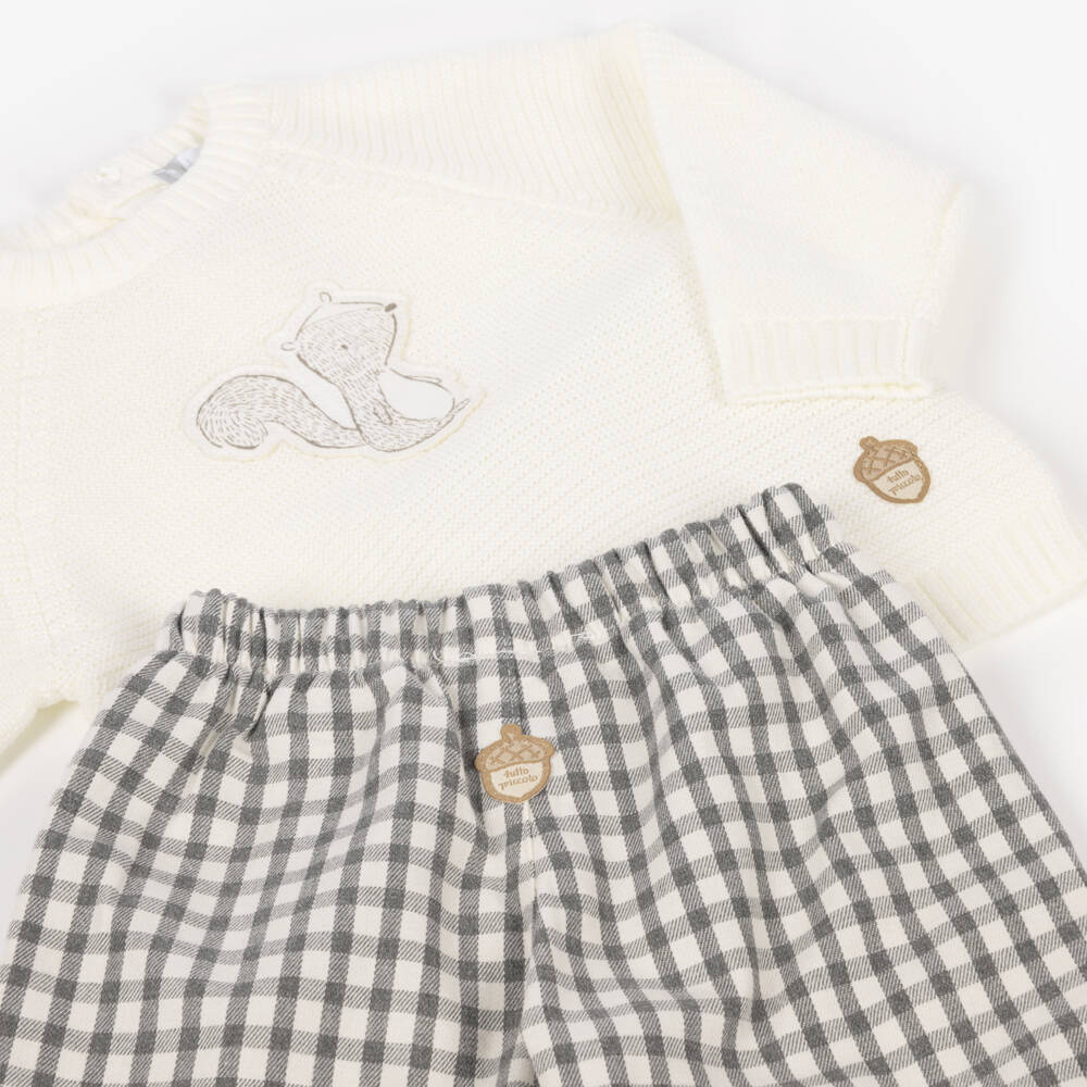 Tutto Piccolo-Boys Ivory & Grey Check Trouser Set | Childrensalon