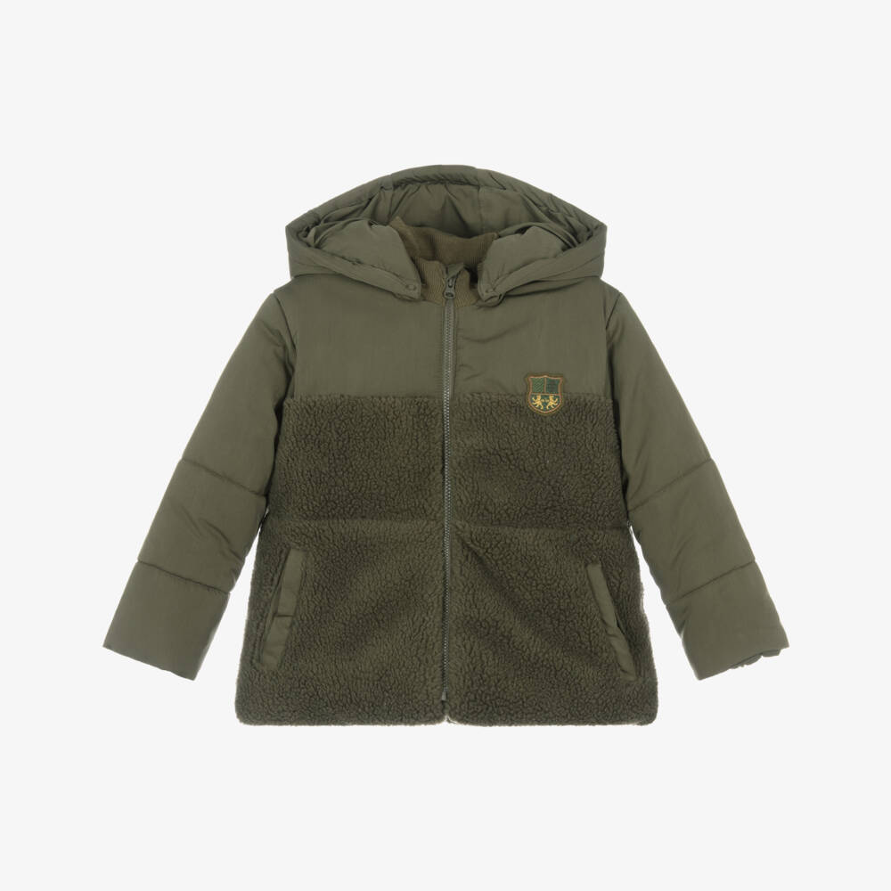 Tutto Piccolo-Куртка-пуховик флисовая зеленая с капюшоном для мальчиков | Childrensalon