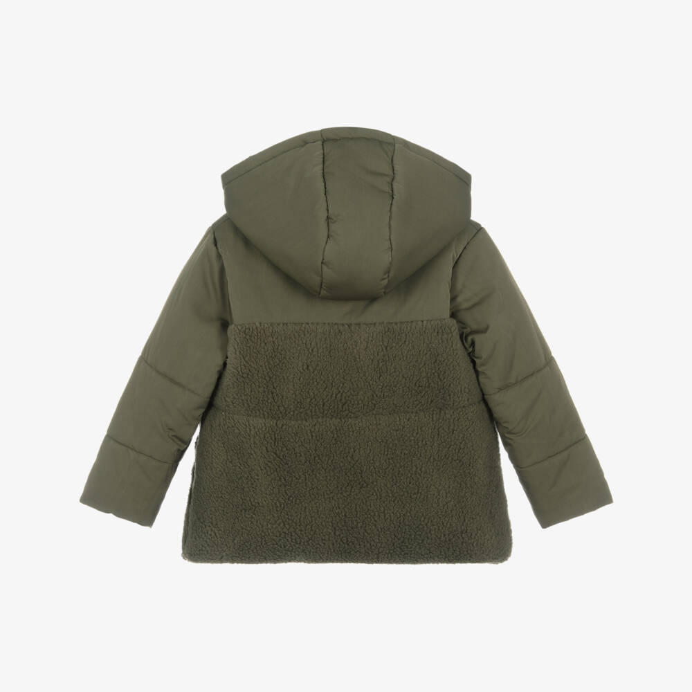 Tutto Piccolo-جاكيت منفوخ بهودي لون أخضر كاكي للأولاد | Childrensalon