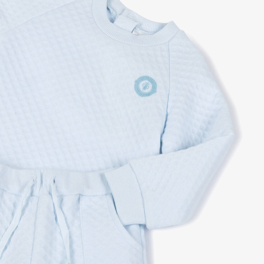 Tutto Piccolo-Boys Light Blue Diamond Patterned Jersey Tracksuit | Childrensalon