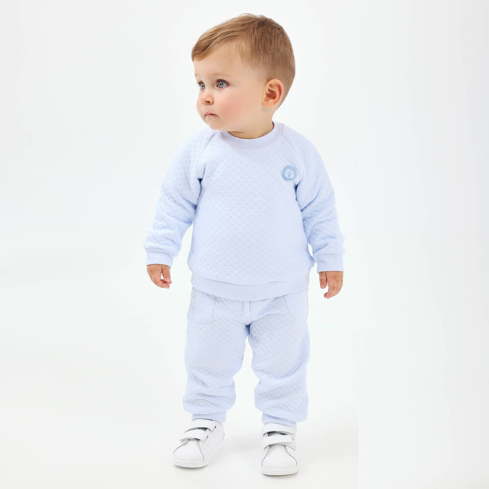 Tutto Piccolo-Boys Light Blue Diamond Patterned Jersey Tracksuit | Childrensalon