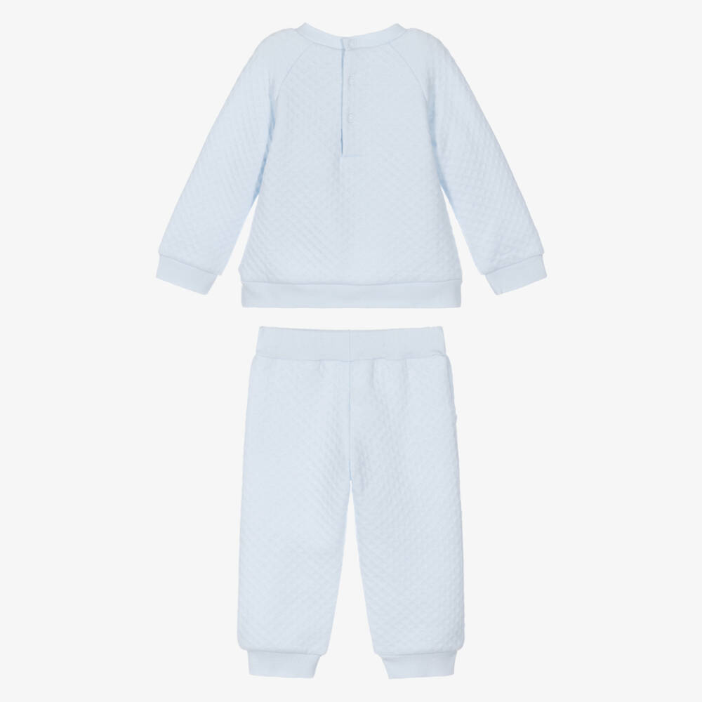 Tutto Piccolo-Boys Light Blue Diamond Patterned Jersey Tracksuit | Childrensalon