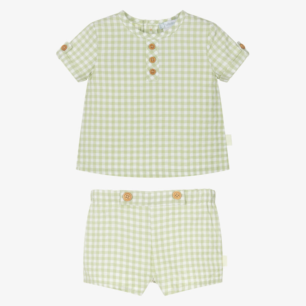 Tutto Piccolo-Boys Lime Green Gingham Shorts Set | Childrensalon