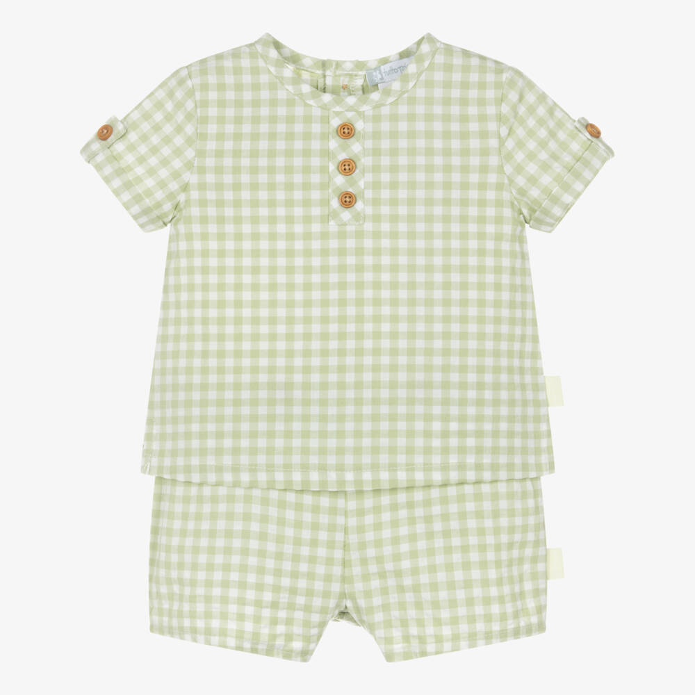 Tutto Piccolo-Boys Lime Green Gingham Shorts Set | Childrensalon