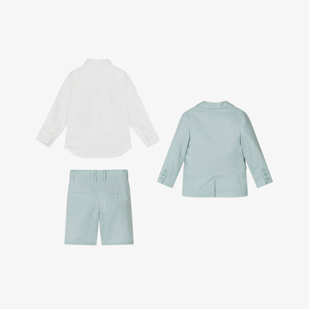 Tutto Piccolo-Boys Mint Green Linen & Cotton Shorts Suit | Childrensalon