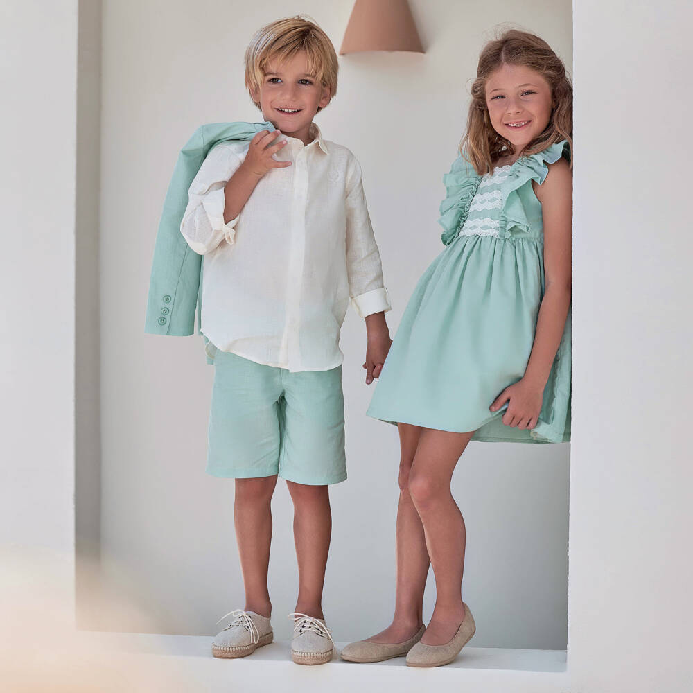 Tutto Piccolo-Boys Mint Green Linen & Cotton Shorts Suit | Childrensalon