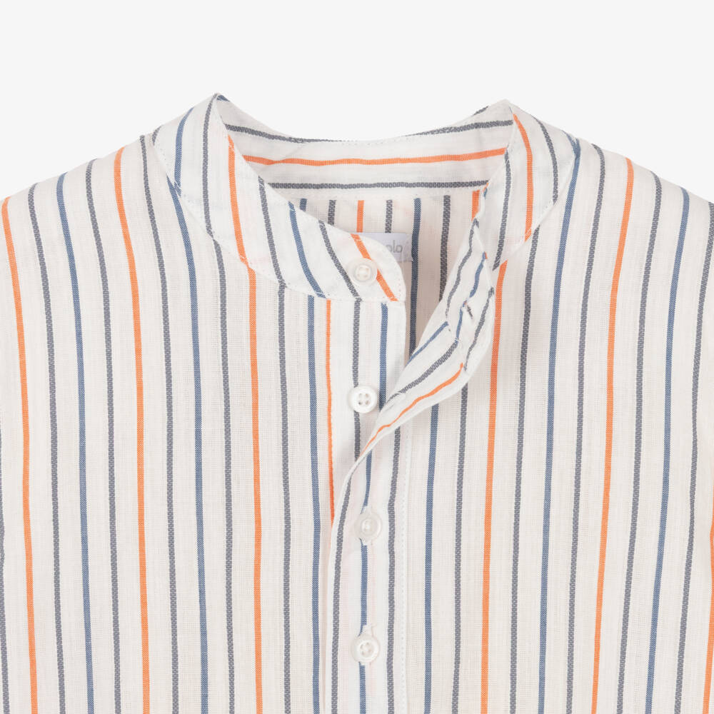 Tutto Piccolo-Boys Navy Blue Stripe Shirt & Shorts Set | Childrensalon