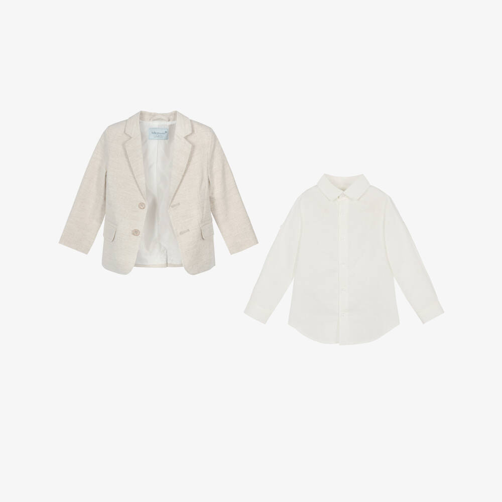 Tutto Piccolo-Boys Pale Beige Cotton & Linen Suit | Childrensalon