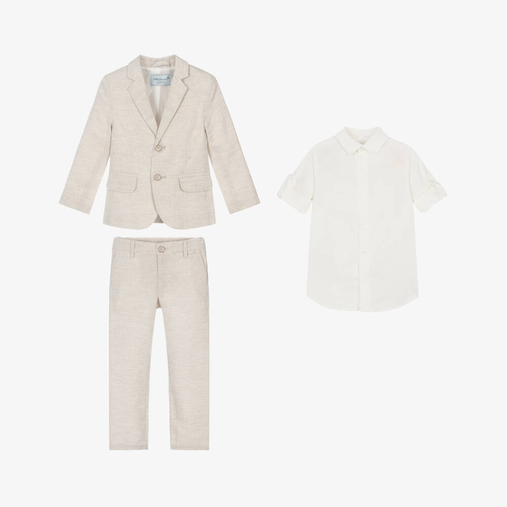 Tutto Piccolo-Boys Pale Beige Cotton & Linen Suit | Childrensalon