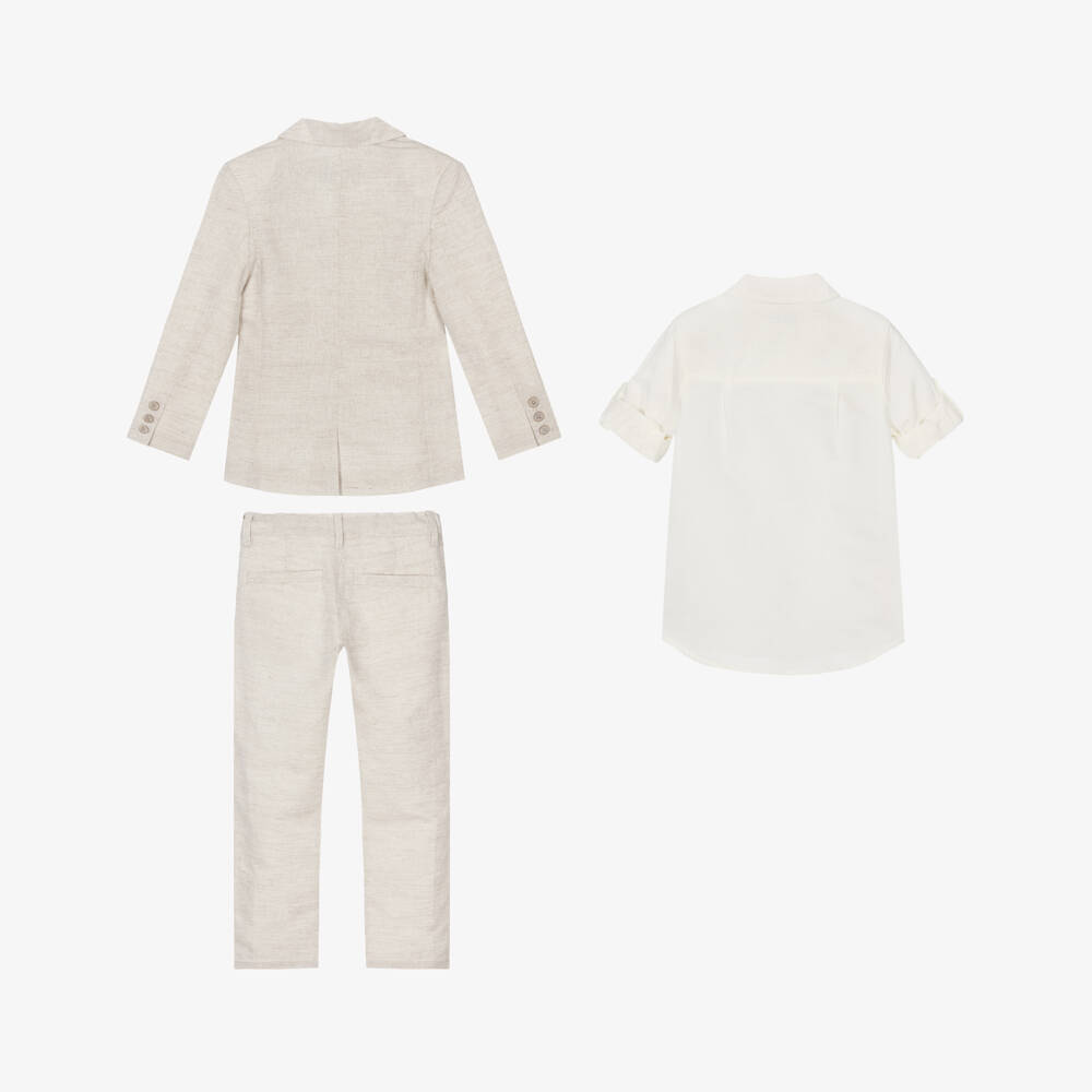 Tutto Piccolo-Boys Pale Beige Cotton & Linen Suit | Childrensalon