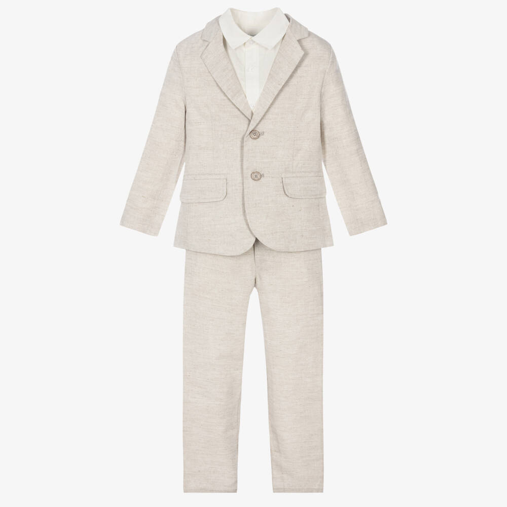Tutto Piccolo-Boys Pale Beige Cotton & Linen Suit | Childrensalon