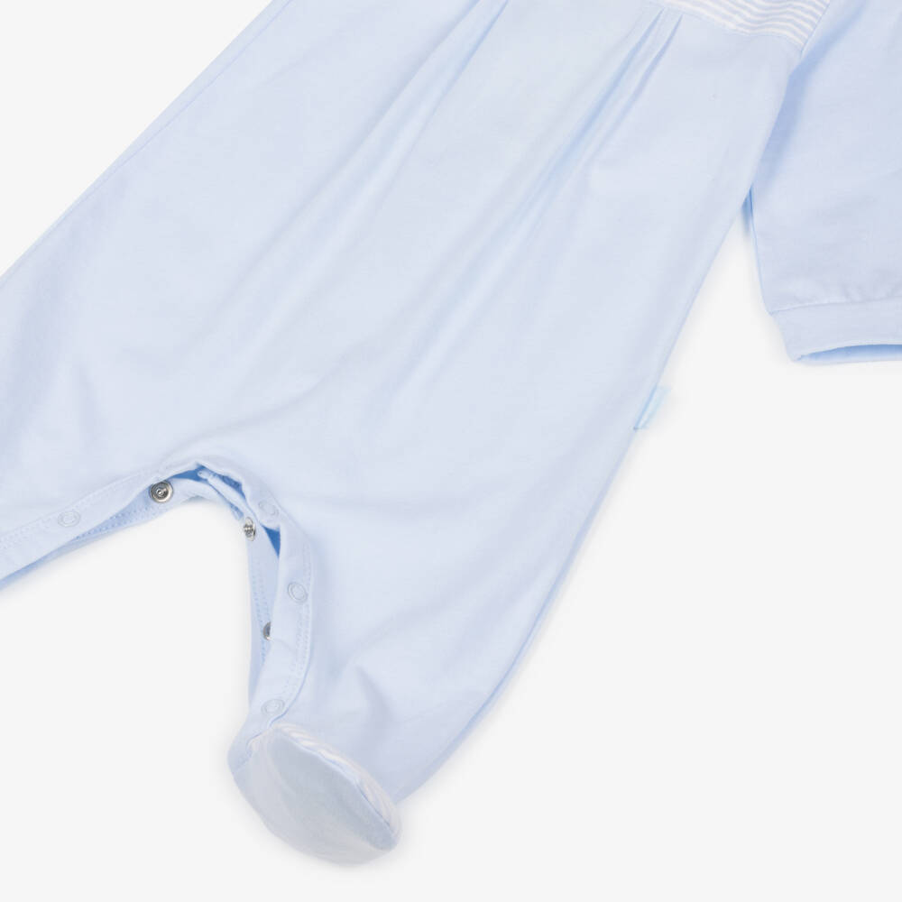 Tutto Piccolo-Boys Pale Blue Cotton Babygrow with White Collar | Childrensalon