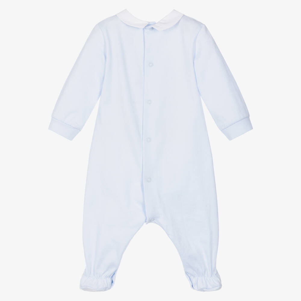 Tutto Piccolo-Boys Pale Blue Cotton Babygrow with White Collar | Childrensalon