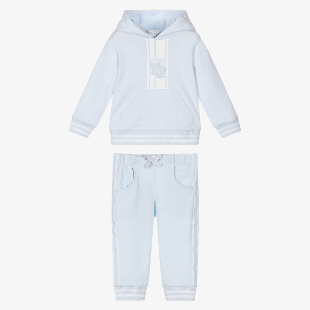 Tutto Piccolo-Boys Pale Blue Cotton Jersey Hooded Tracksuit | Childrensalon
