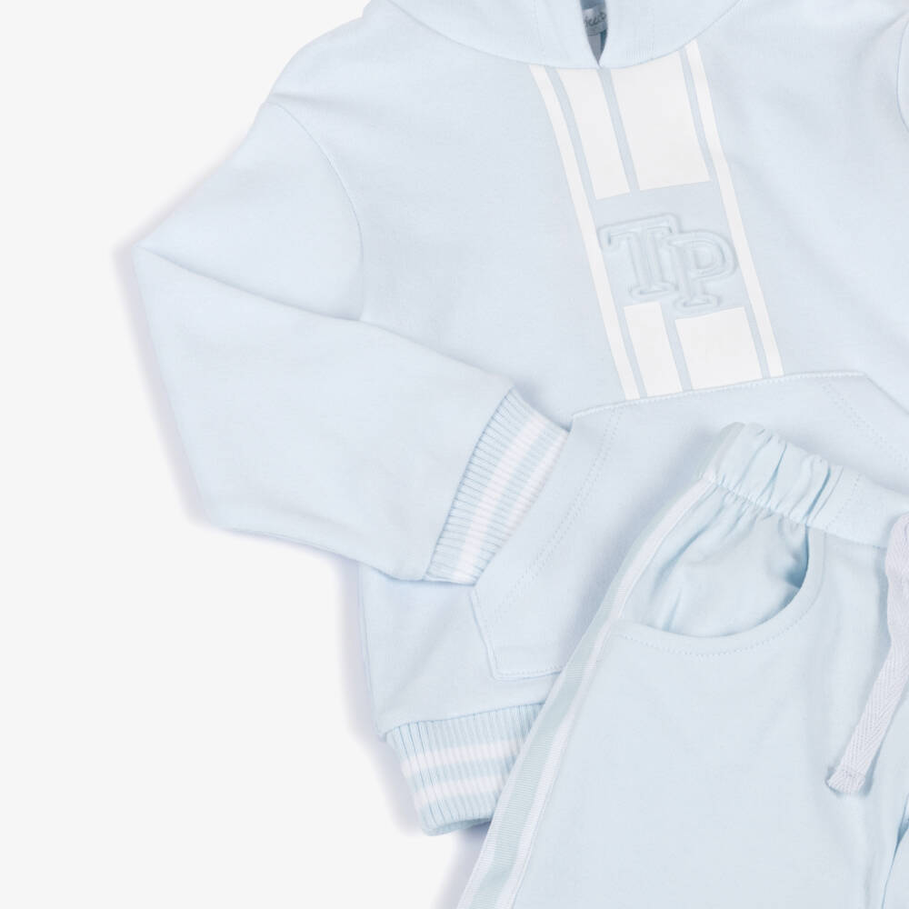 Tutto Piccolo-Boys Pale Blue Cotton Jersey Hooded Tracksuit | Childrensalon
