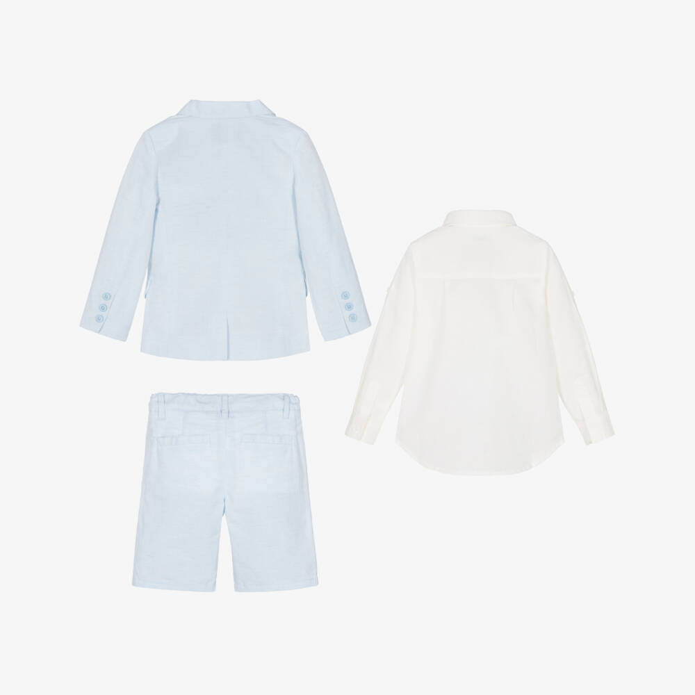 Tutto Piccolo-Boys Pale Blue Linen & Cotton Shorts Suit | Childrensalon