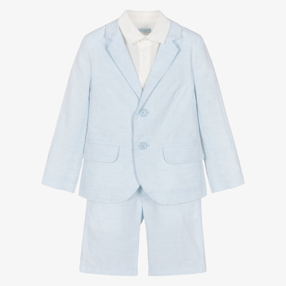Tutto Piccolo-Boys Pale Blue Linen & Cotton Shorts Suit | Childrensalon