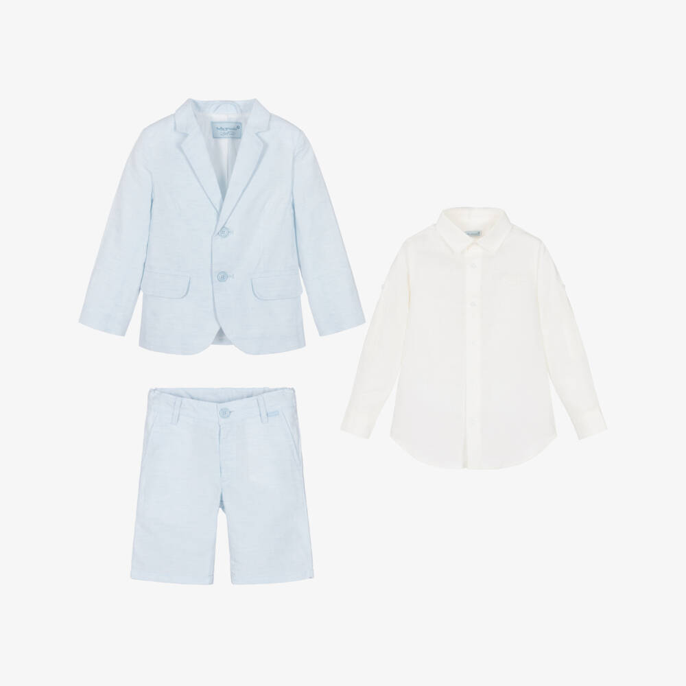 Tutto Piccolo-Boys Pale Blue Linen & Cotton Shorts Suit | Childrensalon