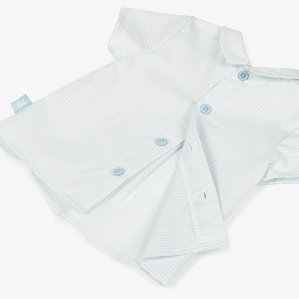 Tutto Piccolo-Boys Pale Blue Stripe Cotton & Linen Shorts Set | Childrensalon