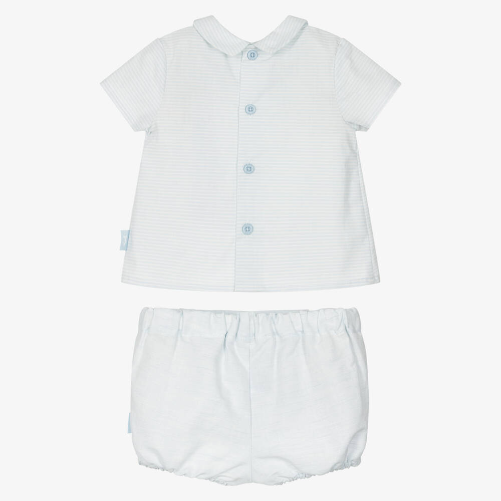Tutto Piccolo-Boys Pale Blue Stripe Cotton & Linen Shorts Set | Childrensalon