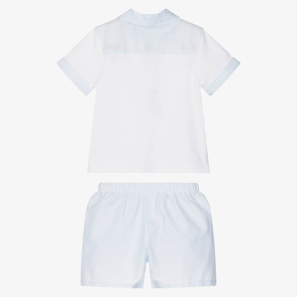 Tutto Piccolo-Boys Pale Blue & White Striped Cotton Shorts Set | Childrensalon
