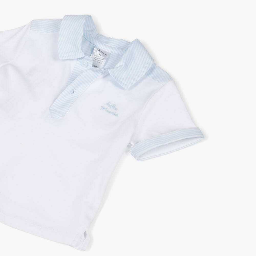 Tutto Piccolo-Boys Pale Blue & White Striped Cotton Shorts Set | Childrensalon