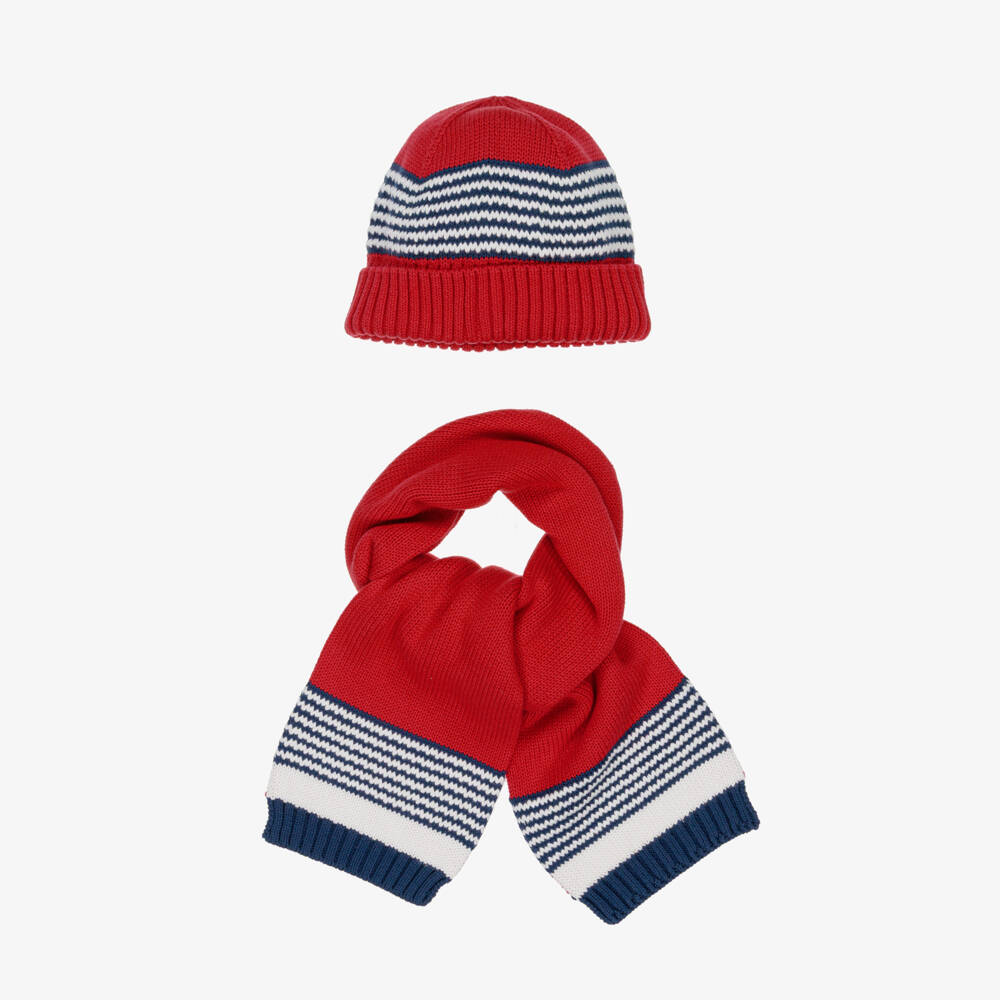 Tutto Piccolo-طقم قبعة وسكارف محبوك لون أحمر للأولاد | Childrensalon