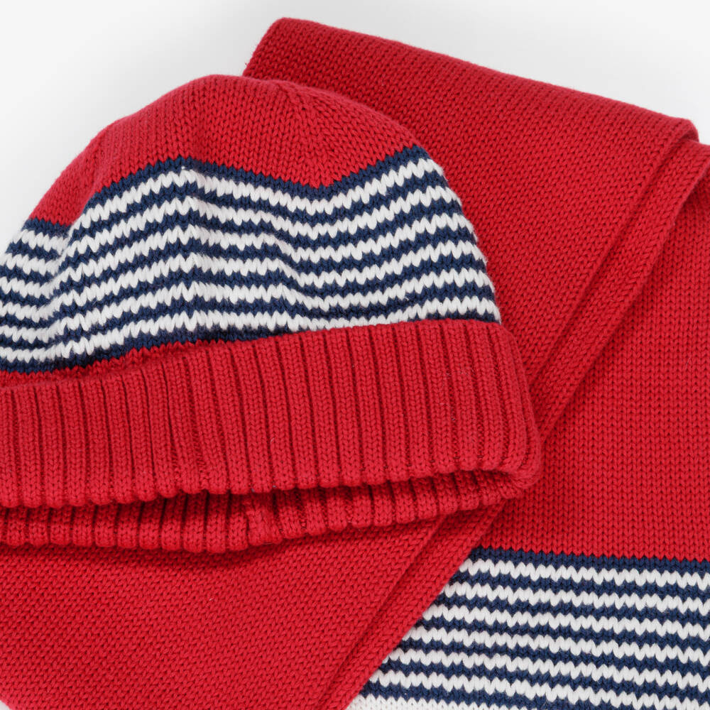 Tutto Piccolo-طقم قبعة وسكارف محبوك لون أحمر للأولاد | Childrensalon