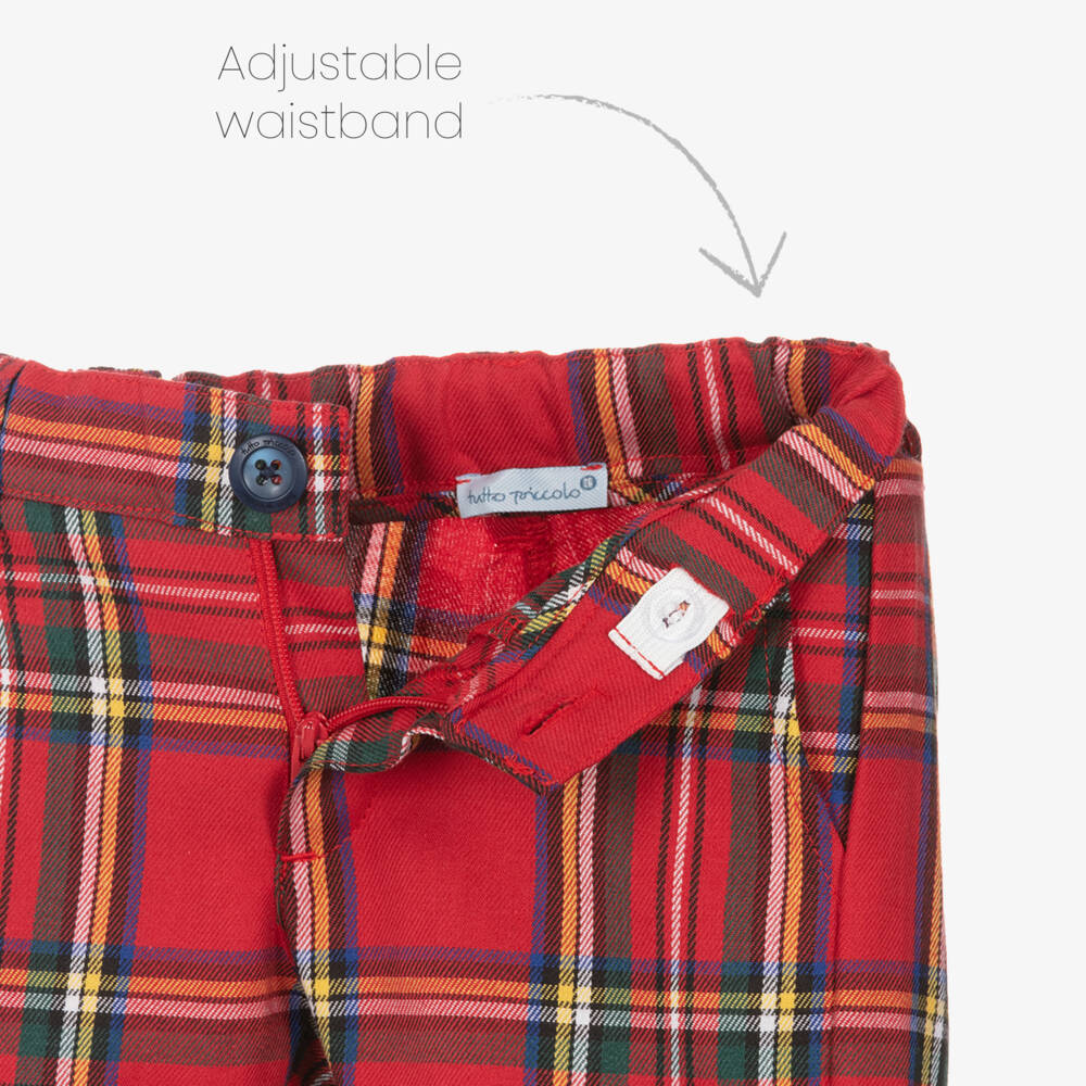 Tutto Piccolo-طقم شورت تارتان وبلوفر لون أحمر للأولاد | Childrensalon