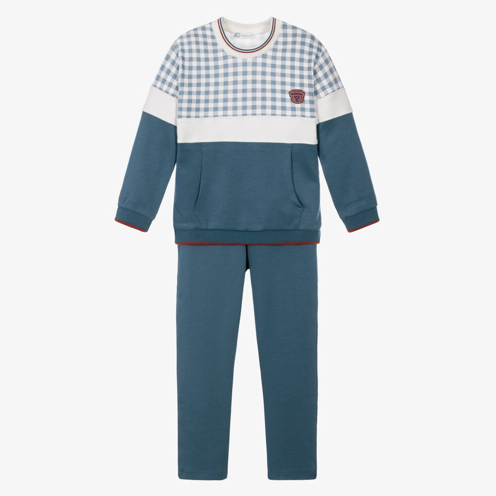 Tutto Piccolo-Boys Slate Blue Cotton Jersey Tracksuit | Childrensalon