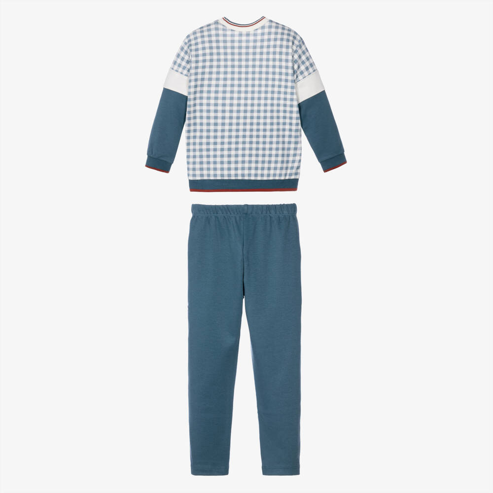 Tutto Piccolo-Boys Slate Blue Cotton Jersey Tracksuit | Childrensalon