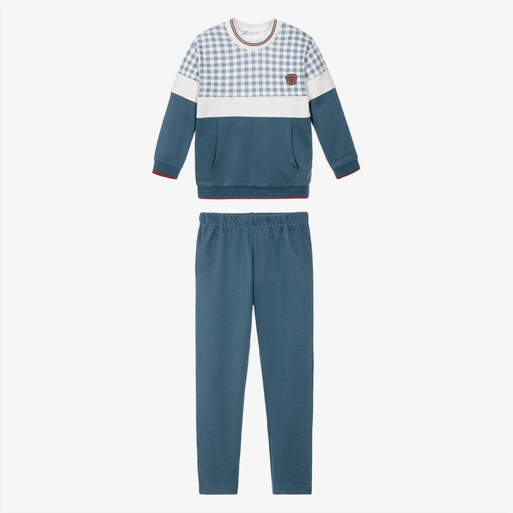 Tutto Piccolo-Boys Slate Blue Cotton Jersey Tracksuit | Childrensalon