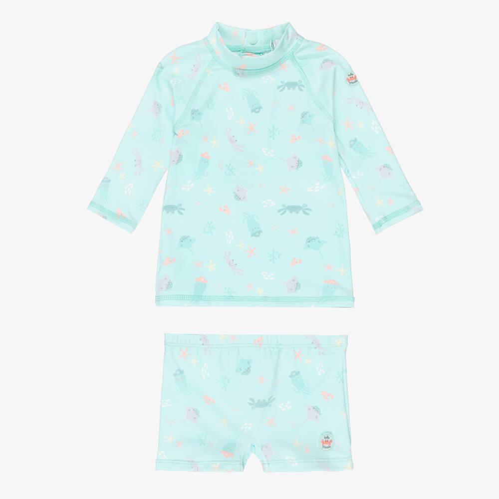 Tutto Piccolo-Boys Turquoise Green Swim Set with Sea Creature Print | Childrensalon
