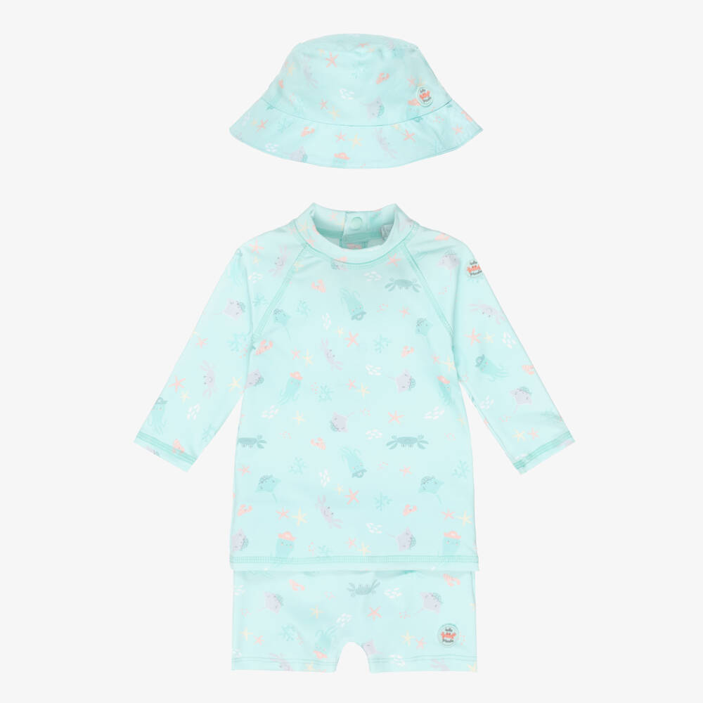Tutto Piccolo-Boys Turquoise Green Swim Set with Sea Creature Print | Childrensalon