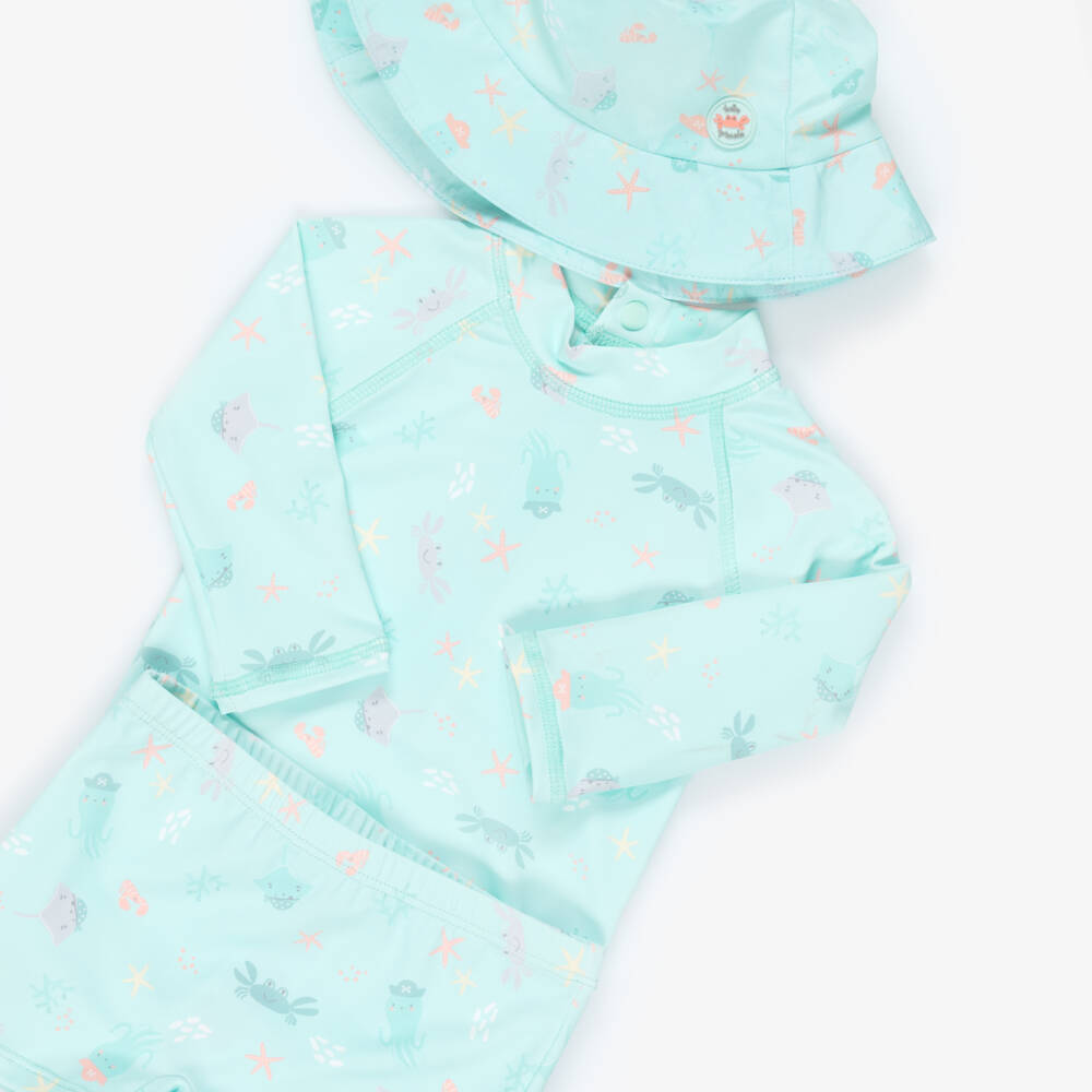 Tutto Piccolo-Boys Turquoise Green Swim Set with Sea Creature Print | Childrensalon