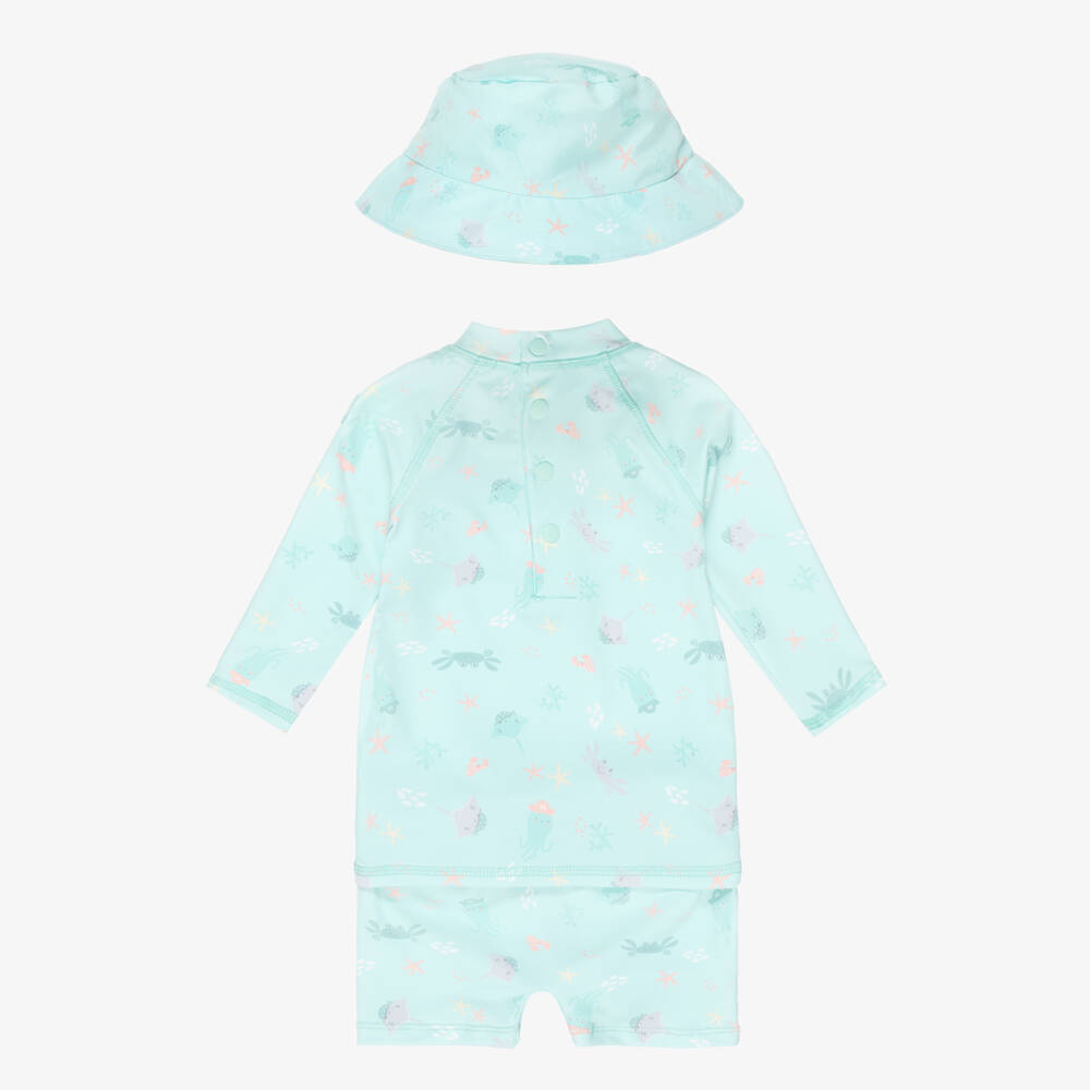 Tutto Piccolo-Boys Turquoise Green Swim Set with Sea Creature Print | Childrensalon