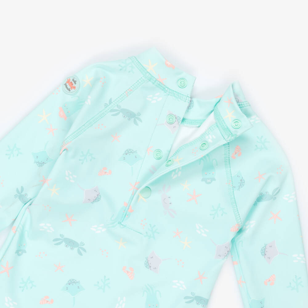 Tutto Piccolo-Boys Turquoise Green Swim Set with Sea Creature Print | Childrensalon