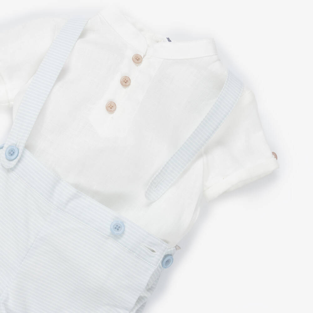 Tutto Piccolo-Boys White & Pale Blue Striped Shorts Set | Childrensalon