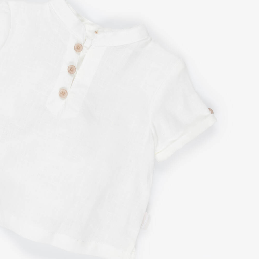 Tutto Piccolo-Boys White & Pale Blue Striped Shorts Set | Childrensalon