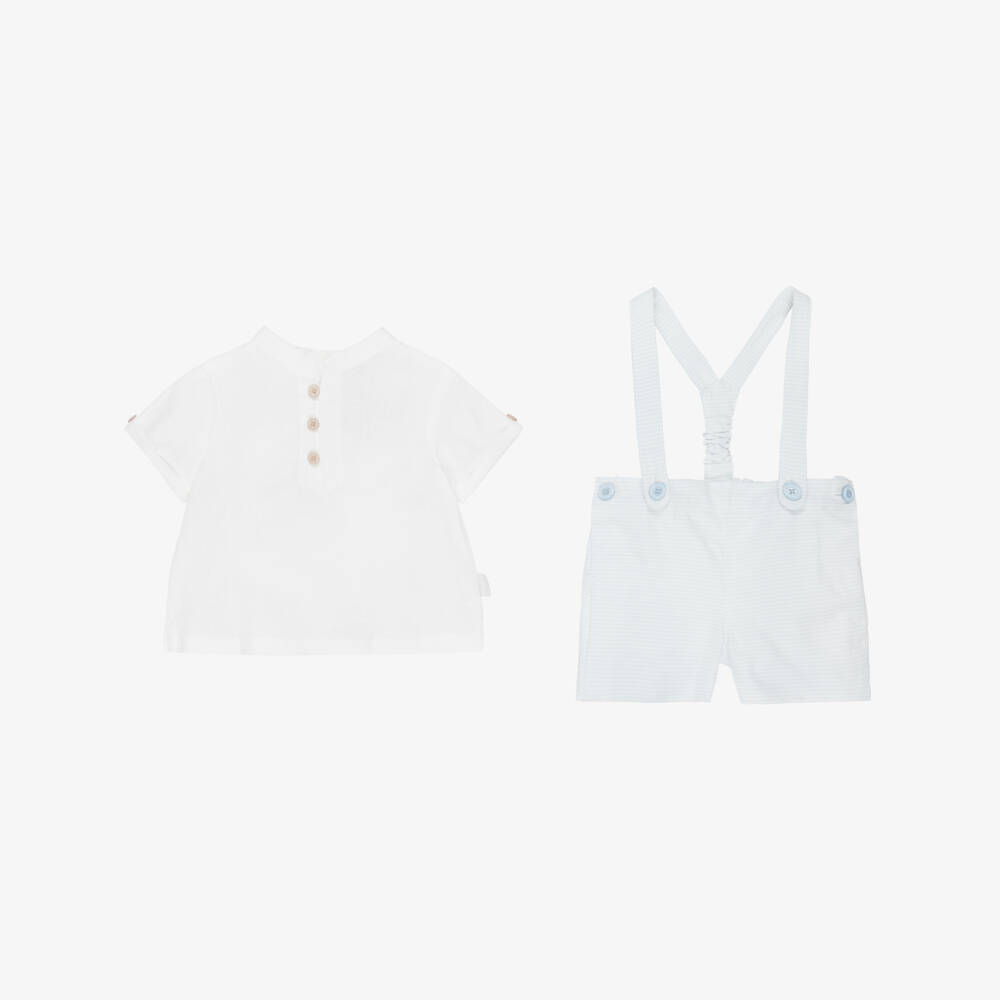 Tutto Piccolo-Boys White & Pale Blue Striped Shorts Set | Childrensalon
