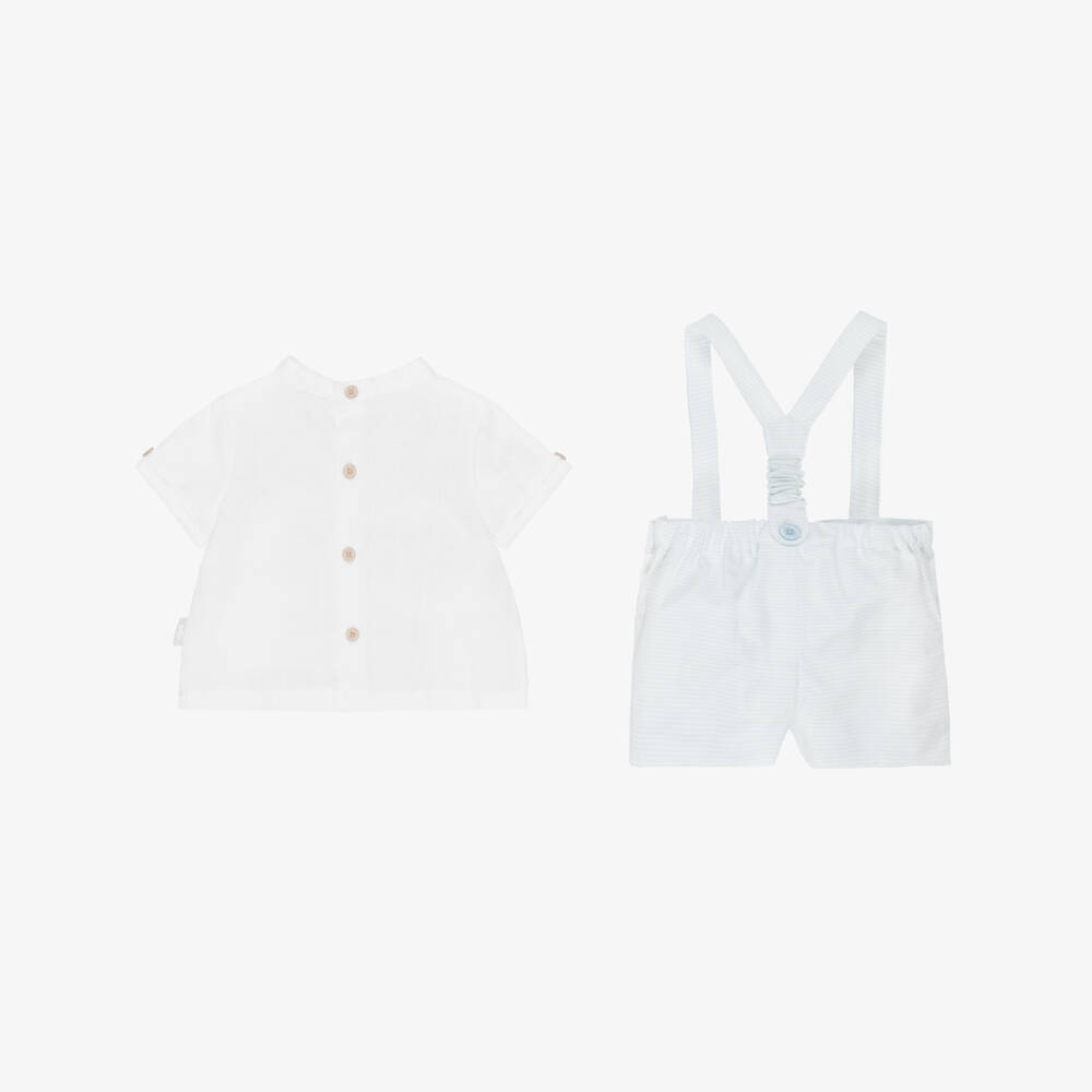 Tutto Piccolo-Boys White & Pale Blue Striped Shorts Set | Childrensalon