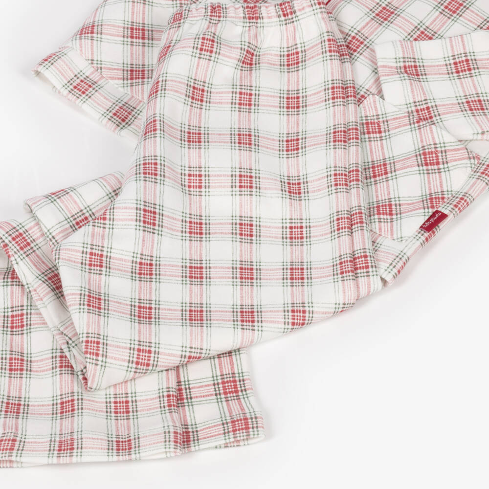 Tutto Piccolo-Boys White & Red Check Cotton Jersey Pyjamas | Childrensalon