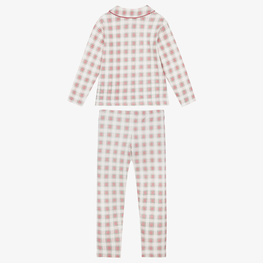 Tutto Piccolo-Boys White & Red Check Cotton Jersey Pyjamas | Childrensalon