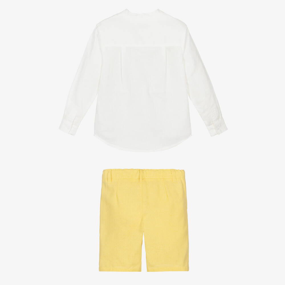Tutto Piccolo-Boys White & Yellow Cotton & Linen Shorts Set | Childrensalon