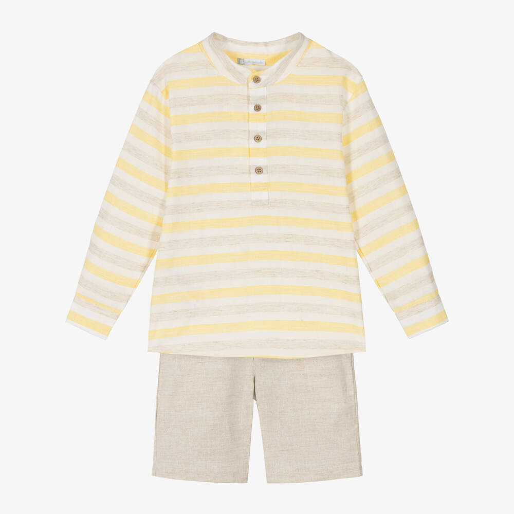 Tutto Piccolo-Boys Yellow & Beige Stripe Shorts Set | Childrensalon