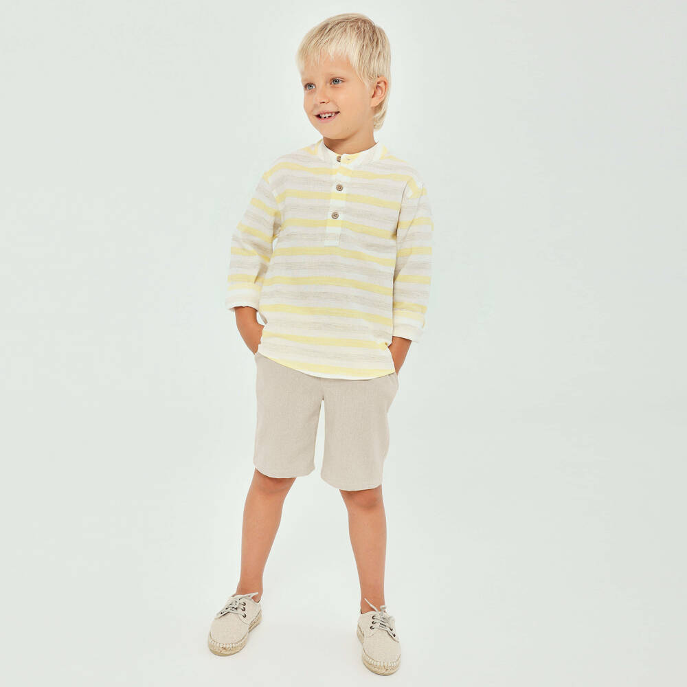 Tutto Piccolo-Boys Yellow & Beige Stripe Shorts Set | Childrensalon