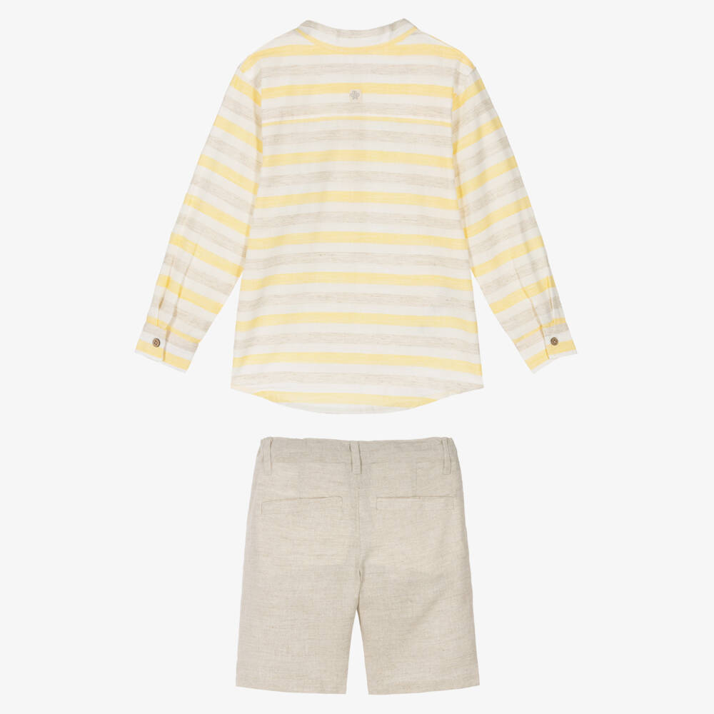 Tutto Piccolo-Boys Yellow & Beige Stripe Shorts Set | Childrensalon