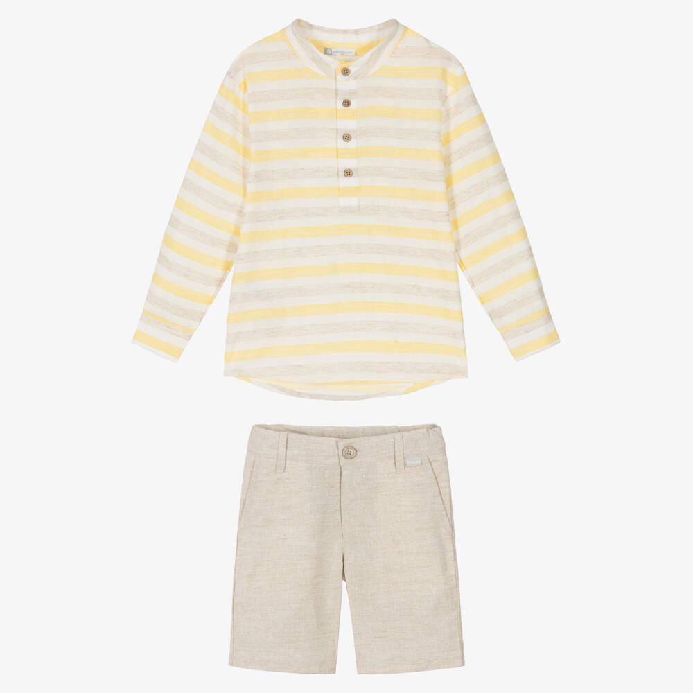 Tutto Piccolo-Boys Yellow & Beige Stripe Shorts Set | Childrensalon